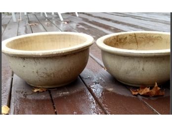 Two Vintage Beige Pottery Planters