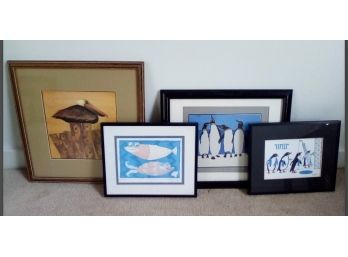 Whimsical Signed Prints  (Jack & Vera  Numbered) & 1  Watercolor And Ink - Narimals, Nancy Gloh