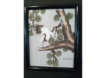 Lovely Large Bird In A Tree Oil On Canvas Painting