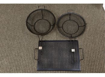 Pair Of Barbecue Grill Vegetable Baskets And Grill Tray