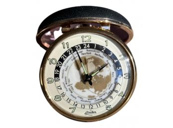 Vintage Linden Folding Portable Travel World Time Zone Alarm Clock