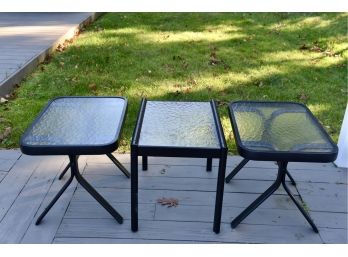Set Of Three Aluminum And Tempered Glass Outdoor Tables