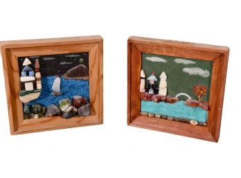 Pair Of Framed Sand Art And Rock Wall Decor