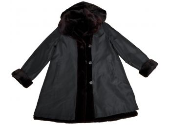 Reversible Warm And Soft Shear Mink Lined Coat With Removable Hood