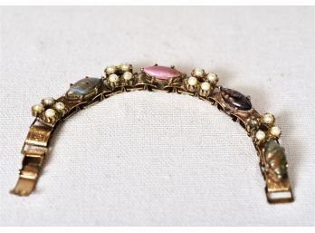 Vintage Goldtone Bracelet With Stone And Pearl Accents