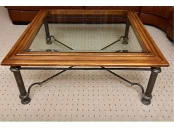 Designs International Iron Glass And Wood Square Coffee Table