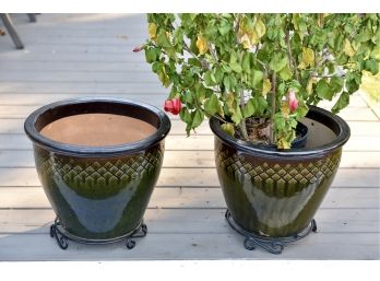 Pair Of Glazed Planters With Stands