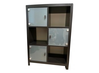 Black Laminate With Frosted Green Tempered Glass Storage Unit