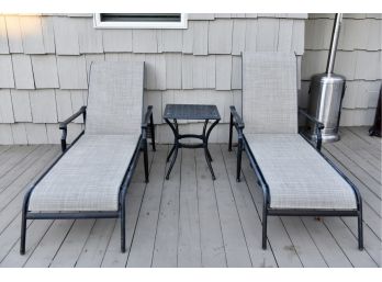 Pair Of Apricity Sling Chaise Loungers And Side Table From The Manhattan Collection (Retail $806)