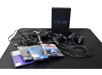 Playstation 2 Game Console With Controllers, Accessories And Set Of Five Games