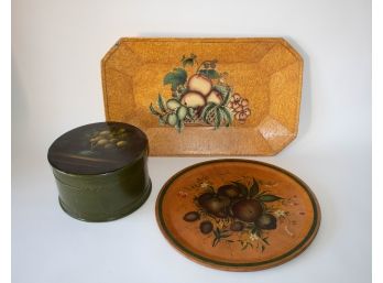 Tole Platters And Lidded Box