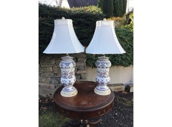 Pair Of Large Ceramic Bird And Floral Lamps (see Description)