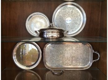 Lot Of Silverplated Trays Plus,including Reed & Barton Damascene Limited Edition Currier & Ives, Webster Wilco