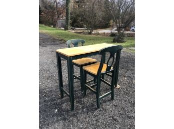 High Top Table With Two Stools, Natural/Green