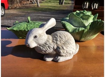Mid Century Gilner Pottery Dish With Lid, Lettuce Soup Tureen And Bunny
