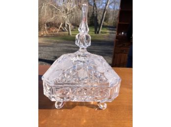 Vintage Crystal Lidded Candy Dish With Etched Strawberries