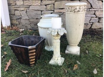 Lot Of Decorative Planters And Candlestick