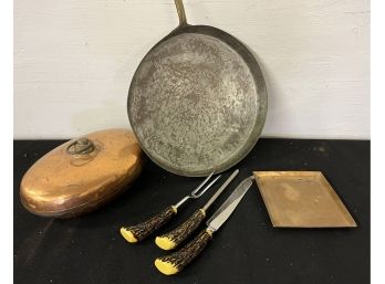 Three Pieces Of Copper And Carving Set