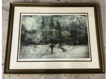 Framed Lithograph 'The Skiers' Pencil Signed