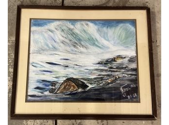Abstract Watercolor Shore Scape Signed And Dated