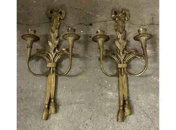 Two Brass Non-electric Two Arm Candle Sconces