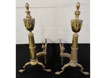 Pair Of Brass Plated Andirons