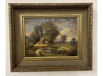 Framed Contemporary Oil On Board Country Scape Signed