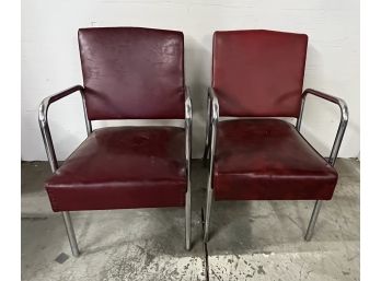 Two Chrome And Vinyl 1950s Chairs