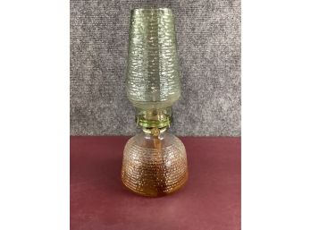 Glass Hurrican Lamp (Amber Bottom - Green Tint Top)