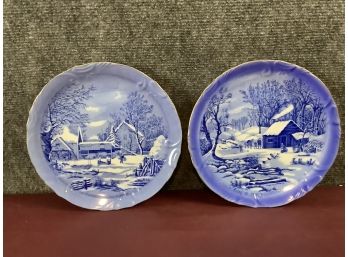 Pair Of Vintage Blue Winter Themed Collector Plates