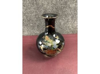 Black Floral Print Vase