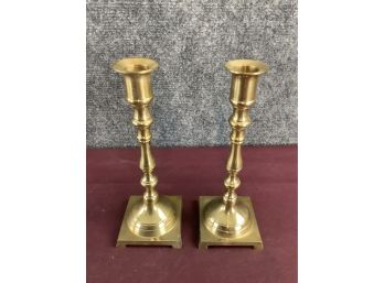 Pair Of Brass Candel Sticks - Square Base