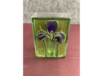 Stained Glass Iris Flower Rectangle Vase