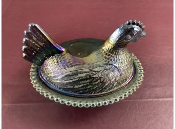 Vintage Glass Hen On Nest Covered Dish