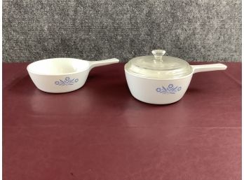 Lot Of 2 Corning Ware Pots With 1 Lid