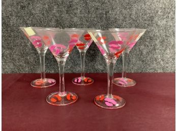 Set Of 5 Lip Prints On Martini Glasses