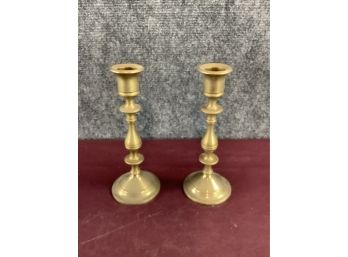 Pair Of Brass Candel Sticks - Round Base