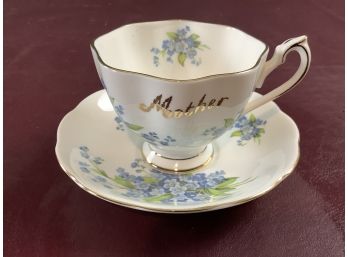 Queen Anne Bone China 'mother' Tea Cup And Saucer