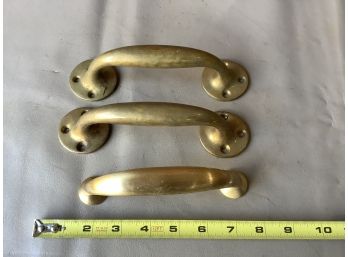 Lot Of 3 Solid Brass Door Handles - New Old Stock