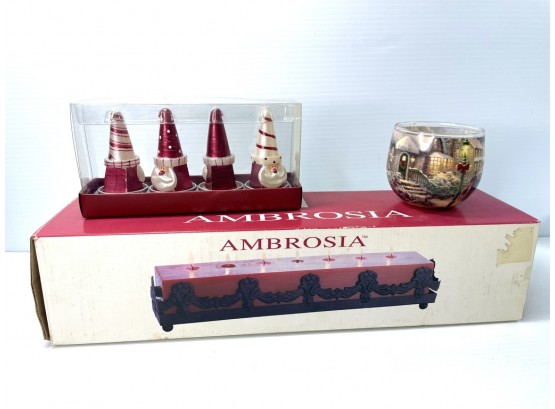 Ambrosia And Thomas Kinkade , Holiday  Candle Decor . NEW