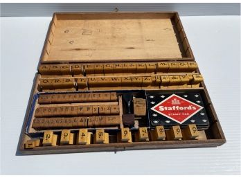 Stafford Vintage Wood Rubber Stamps And Pad In Original Wood Box  - English  Alphabet Collection