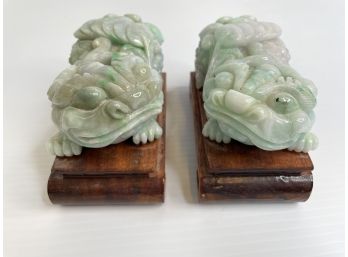Jade Sky Blue Grey And Green Foo Dogs On Wood Bases