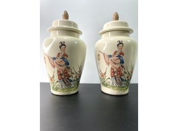 Artist L. Sweet Asian Ginger Jars -pair
