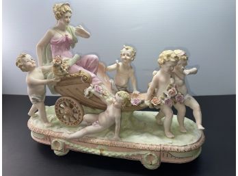 Royal Sealy Porcelain Figurine- Lady Goddess In Chariot With Cherubs