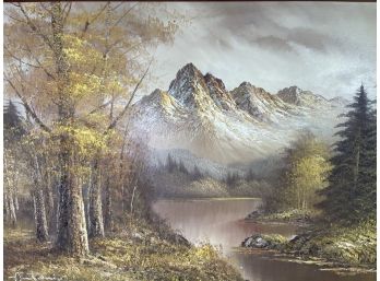 Artist Antonio - Original Acrylic On Canvas -Mountain, River And Forest Landscape