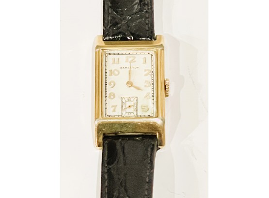 Vintage Hamilton 14K Gold Filled Watch With Alligator And Leather Band