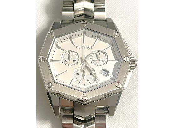 Versace- Atelier Chronograph White Dial Stainless Steel Men's Watch, Swiss Movement & Sapphire Crystal- 42MM