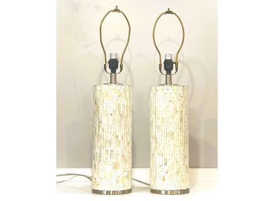 Pair Of Tall Mother Of Pearl Table Lamps
