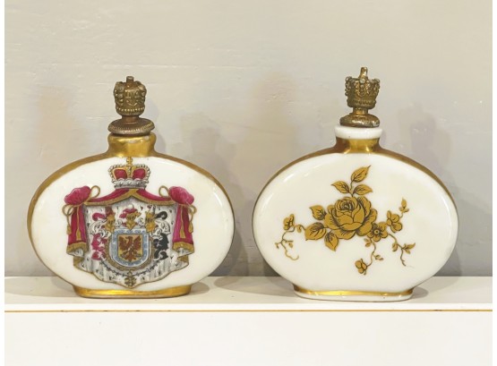 Pair Of Porcelain, Crown Capped Perfume Bottles- Donaveschingen & Nurnberg