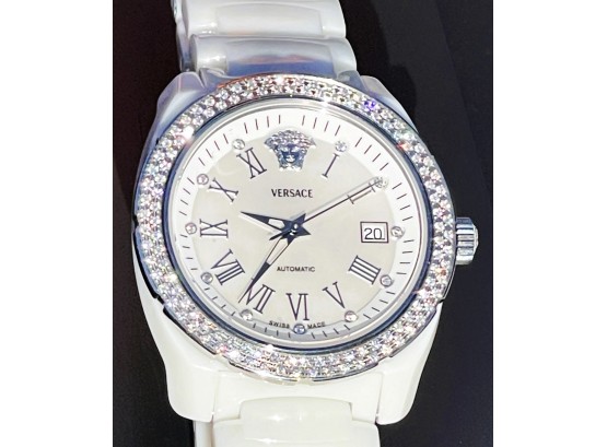 Versace- White, DV One Mother Of Pearl & Diamond Studded Bezel, Automatic Swiss Made Sapphire Crystal- 40MM